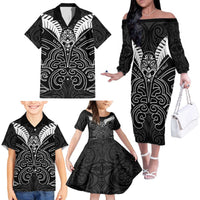 Kia Kaha Te Reo Maori Family Matching Off The Shoulder Long Sleeve Dress and Hawaiian Shirt Aotearoa Hei Tiki With Hongi LT14 - Polynesian Pride