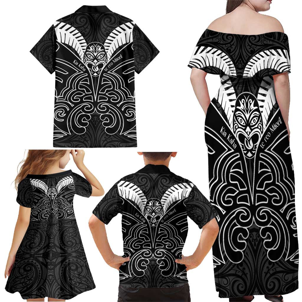 Kia Kaha Te Reo Maori Family Matching Off Shoulder Maxi Dress and Hawaiian Shirt Aotearoa Hei Tiki With Hongi LT14 - Polynesian Pride