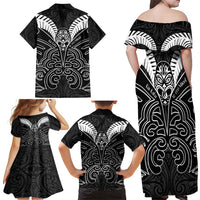 Kia Kaha Te Reo Maori Family Matching Off Shoulder Maxi Dress and Hawaiian Shirt Aotearoa Hei Tiki With Hongi LT14 - Polynesian Pride
