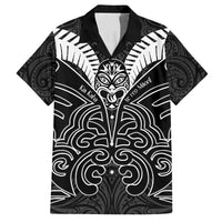 Kia Kaha Te Reo Maori Family Matching Off Shoulder Maxi Dress and Hawaiian Shirt Aotearoa Hei Tiki With Hongi LT14 Dad's Shirt - Short Sleeve Black - Polynesian Pride