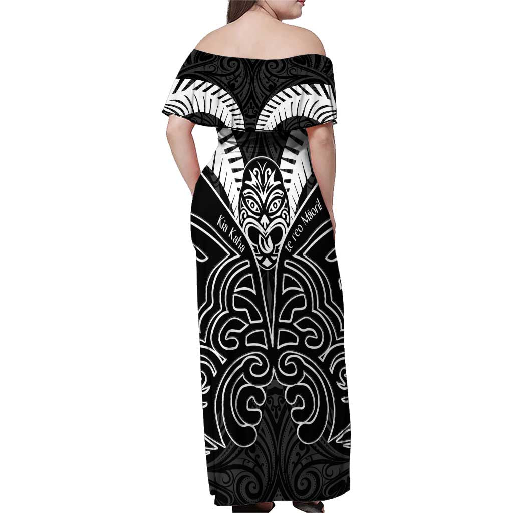 Kia Kaha Te Reo Maori Family Matching Off Shoulder Maxi Dress and Hawaiian Shirt Aotearoa Hei Tiki With Hongi LT14 - Polynesian Pride