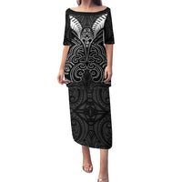 Kia Kaha Te Reo Maori Family Matching Puletasi and Hawaiian Shirt Aotearoa Hei Tiki With Hongi LT14 Mom's Dress Black - Polynesian Pride