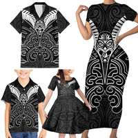 Kia Kaha Te Reo Maori Family Matching Short Sleeve Bodycon Dress and Hawaiian Shirt Aotearoa Hei Tiki With Hongi LT14 - Polynesian Pride