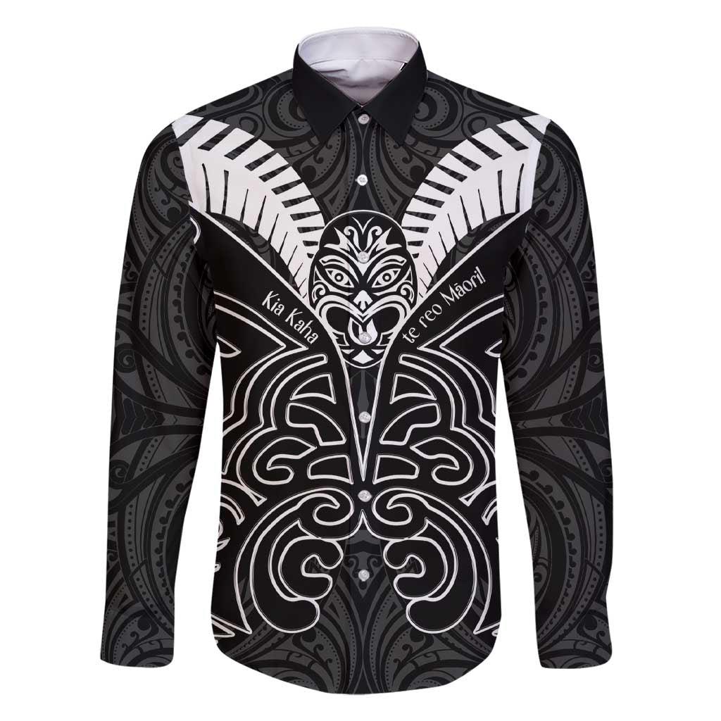 Kia Kaha Te Reo Maori Family Matching Short Sleeve Bodycon Dress and Hawaiian Shirt Aotearoa Hei Tiki With Hongi LT14 Dad's Shirt - Long Sleeve Black - Polynesian Pride