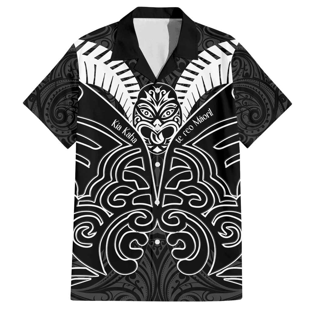 Kia Kaha Te Reo Maori Family Matching Tank Maxi Dress and Hawaiian Shirt Aotearoa Hei Tiki With Hongi LT14 Dad's Shirt - Short Sleeve Black - Polynesian Pride