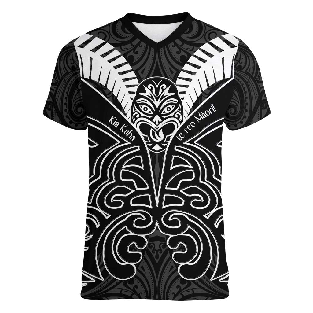 Kia Kaha Te Reo Maori Women V-Neck T-Shirt Aotearoa Hei Tiki With Hongi