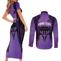 Personalised New Zealand Suffrage Day Couples Matching Short Sleeve Bodycon Dress and Long Sleeve Button Shirt Maori Tattoo Galaxy Vibe LT14 - Polynesian Pride