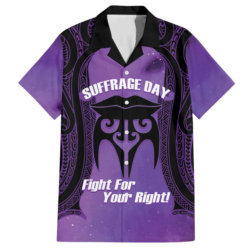Personalised New Zealand Suffrage Day Family Matching Long Sleeve Bodycon Dress and Hawaiian Shirt Maori Tattoo Galaxy Vibe LT14 Dad's Shirt - Short Sleeve Purple - Polynesian Pride