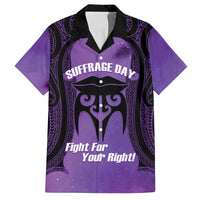 Personalised New Zealand Suffrage Day Family Matching Long Sleeve Bodycon Dress and Hawaiian Shirt Maori Tattoo Galaxy Vibe LT14 Dad's Shirt - Short Sleeve Purple - Polynesian Pride