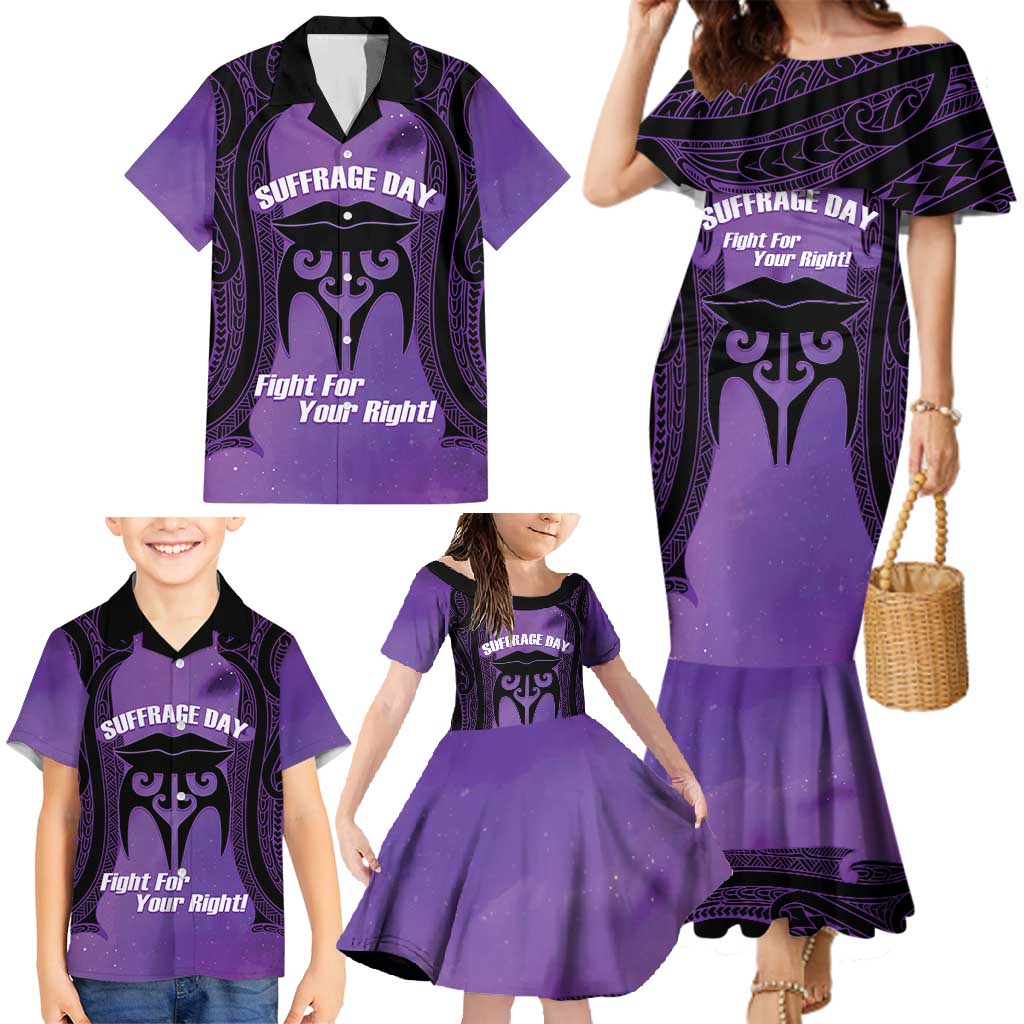 Personalised New Zealand Suffrage Day Family Matching Mermaid Dress and Hawaiian Shirt Maori Tattoo Galaxy Vibe LT14 - Polynesian Pride