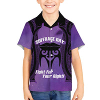 Personalised New Zealand Suffrage Day Family Matching Off Shoulder Maxi Dress and Hawaiian Shirt Maori Tattoo Galaxy Vibe LT14 Son's Shirt Purple - Polynesian Pride