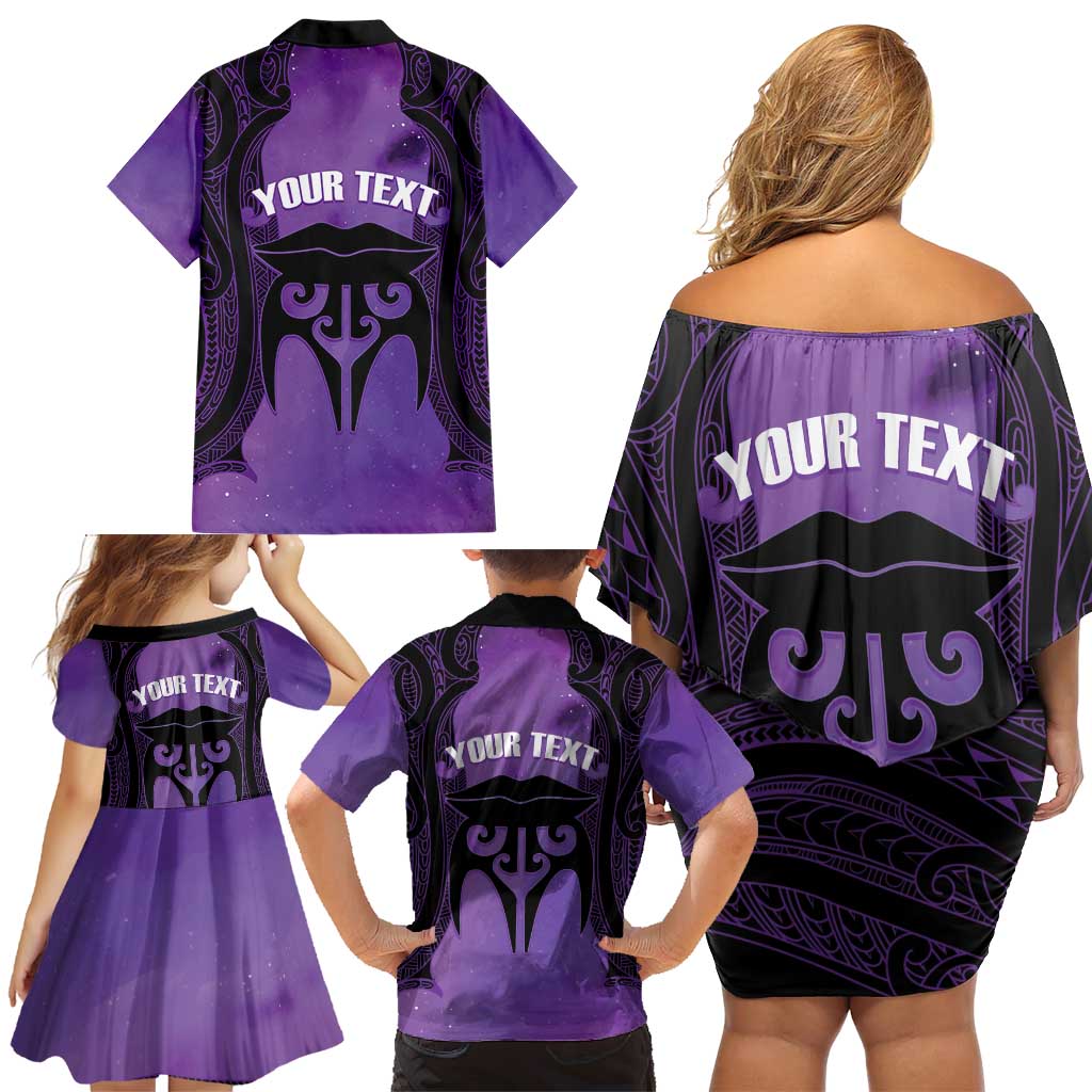 Personalised New Zealand Suffrage Day Family Matching Off Shoulder Short Dress and Hawaiian Shirt Maori Tattoo Galaxy Vibe LT14 - Polynesian Pride