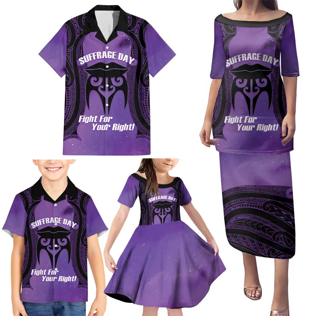 Personalised New Zealand Suffrage Day Family Matching Puletasi and Hawaiian Shirt Maori Tattoo Galaxy Vibe LT14 - Polynesian Pride