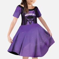 Personalised New Zealand Suffrage Day Family Matching Short Sleeve Bodycon Dress and Hawaiian Shirt Maori Tattoo Galaxy Vibe LT14 Daughter's Dress Purple - Polynesian Pride