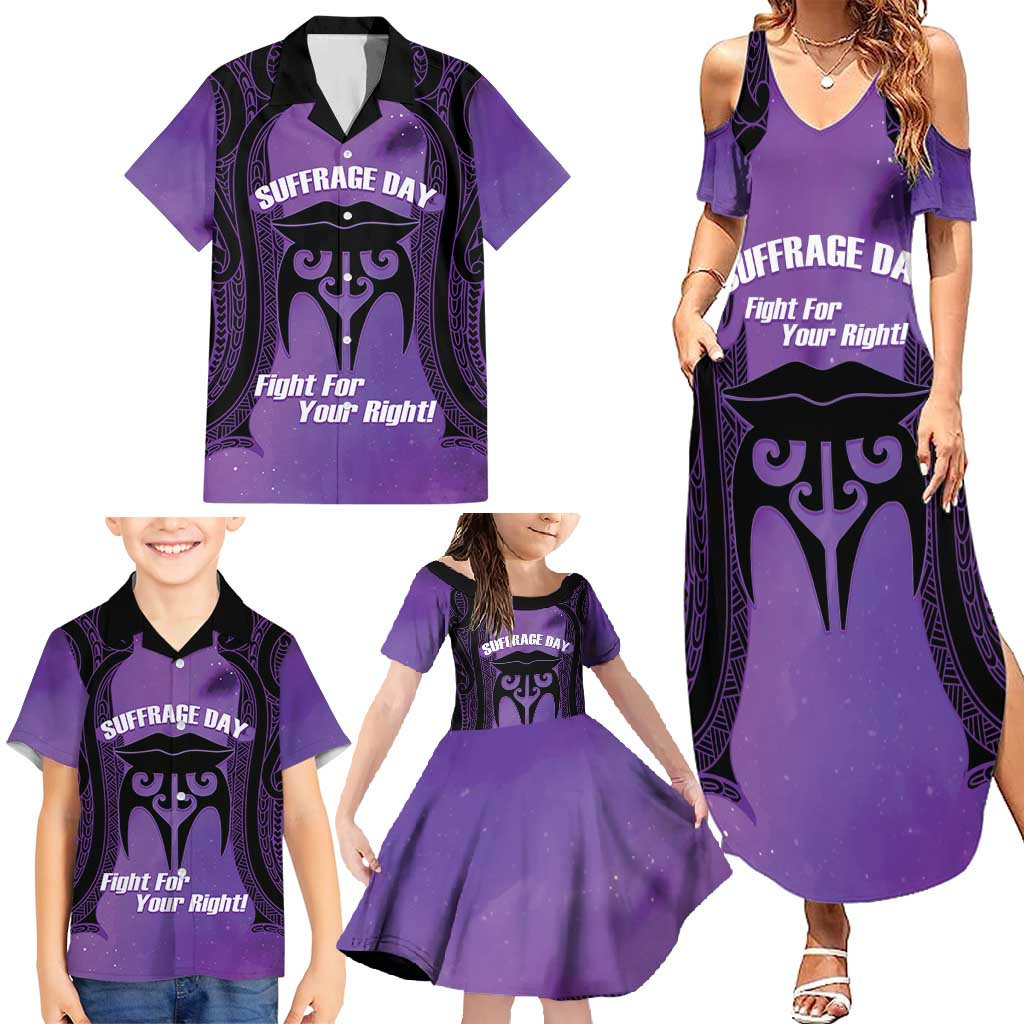 Personalised New Zealand Suffrage Day Family Matching Summer Maxi Dress and Hawaiian Shirt Maori Tattoo Galaxy Vibe LT14 - Polynesian Pride