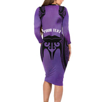 Personalised New Zealand Suffrage Day Long Sleeve Bodycon Dress Maori Tattoo Galaxy Vibe - Polynesian Pride