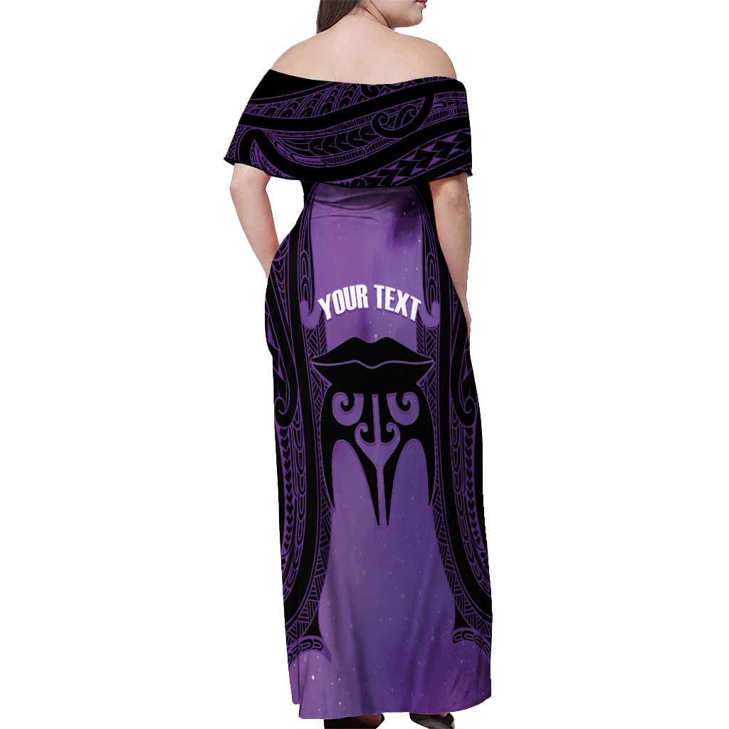 Personalised New Zealand Suffrage Day Off Shoulder Maxi Dress Maori Tattoo Galaxy Vibe - Polynesian Pride