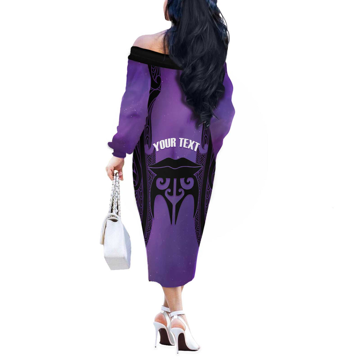 Personalised New Zealand Suffrage Day Off The Shoulder Long Sleeve Dress Maori Tattoo Galaxy Vibe - Polynesian Pride