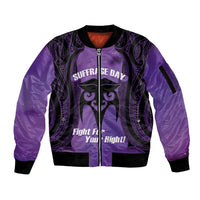 Personalised New Zealand Suffrage Day Sleeve Zip Bomber Jacket Maori Tattoo Galaxy Vibe LT14 Unisex Purple - Polynesian Pride