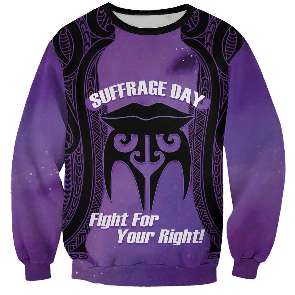 Personalised New Zealand Suffrage Day Sweatshirt Maori Tattoo Galaxy Vibe LT14 Unisex Purple - Polynesian Pride