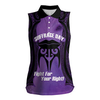 Personalised New Zealand Suffrage Day Women Sleeveless Polo Shirt Maori Tattoo Galaxy Vibe LT14 Female Purple - Polynesian Pride