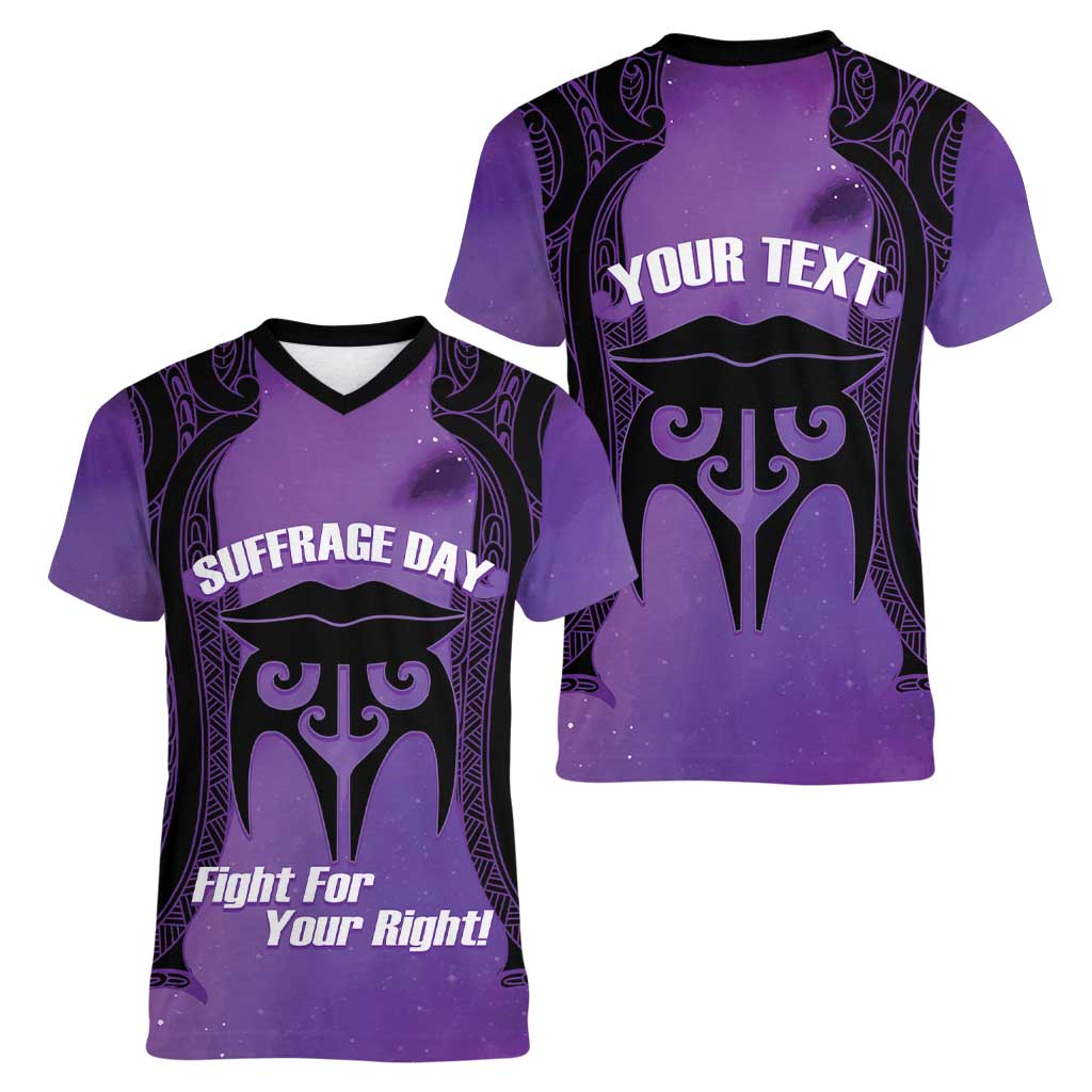 Personalised New Zealand Suffrage Day Women V-Neck T-Shirt Maori Tattoo Galaxy Vibe - Polynesian Pride