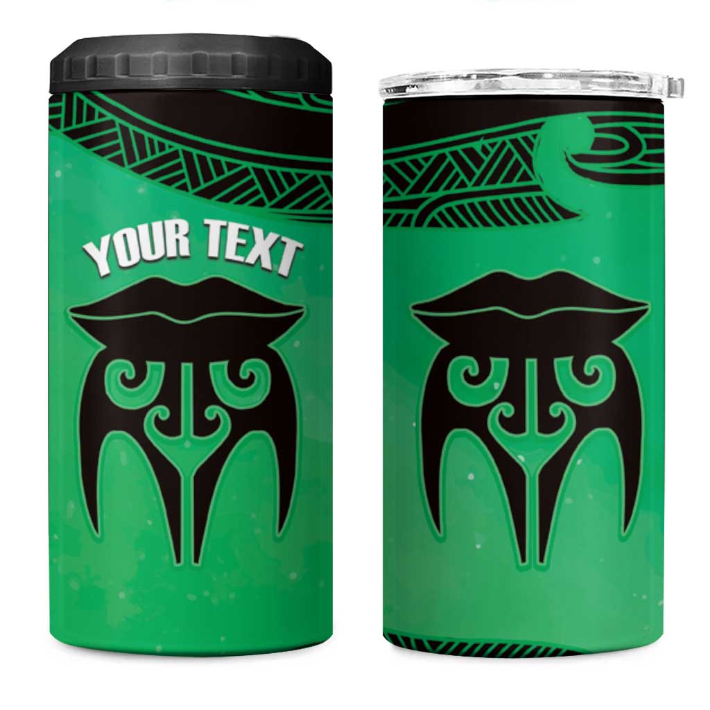 Personalised Moko Kauae New Zealand 4 in 1 Can Cooler Tumbler Maori Chin Tattoo Green LT14 One Size: 16 oz Green - Polynesian Pride
