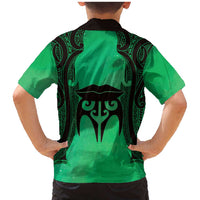 Personalised Moko Kauae New Zealand Family Matching Mermaid Dress and Hawaiian Shirt Maori Chin Tattoo Green LT14 - Polynesian Pride