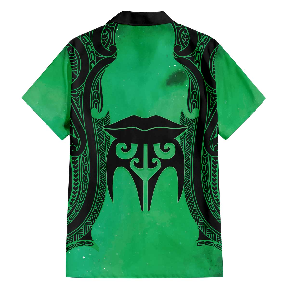 Personalised Moko Kauae New Zealand Family Matching Off The Shoulder Long Sleeve Dress and Hawaiian Shirt Maori Chin Tattoo Green LT14 - Polynesian Pride