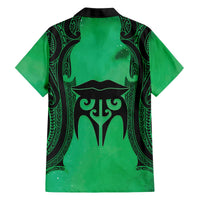 Personalised Moko Kauae New Zealand Family Matching Off The Shoulder Long Sleeve Dress and Hawaiian Shirt Maori Chin Tattoo Green LT14 - Polynesian Pride