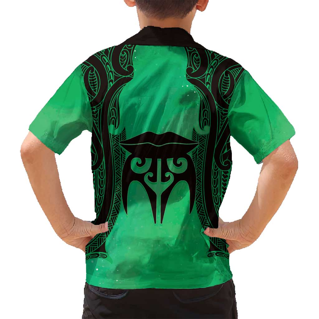 Personalised Moko Kauae New Zealand Family Matching Off Shoulder Maxi Dress and Hawaiian Shirt Maori Chin Tattoo Green LT14 - Polynesian Pride