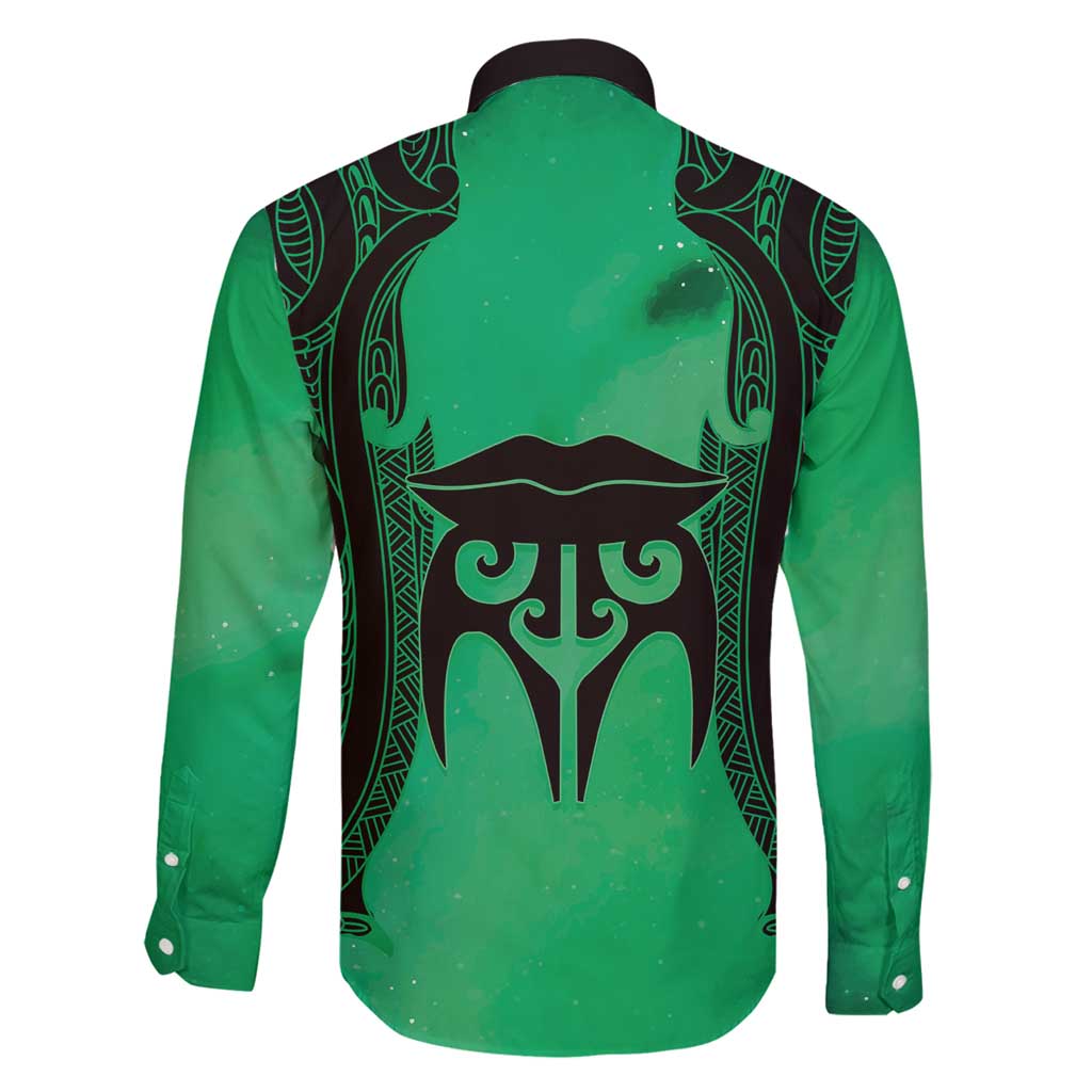 Personalised Moko Kauae New Zealand Family Matching Off Shoulder Short Dress and Hawaiian Shirt Maori Chin Tattoo Green LT14 - Polynesian Pride