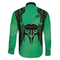 Personalised Moko Kauae New Zealand Family Matching Off Shoulder Short Dress and Hawaiian Shirt Maori Chin Tattoo Green LT14 - Polynesian Pride