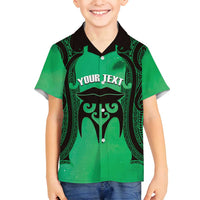 Personalised Moko Kauae New Zealand Family Matching Off Shoulder Short Dress and Hawaiian Shirt Maori Chin Tattoo Green LT14 Son's Shirt Green - Polynesian Pride