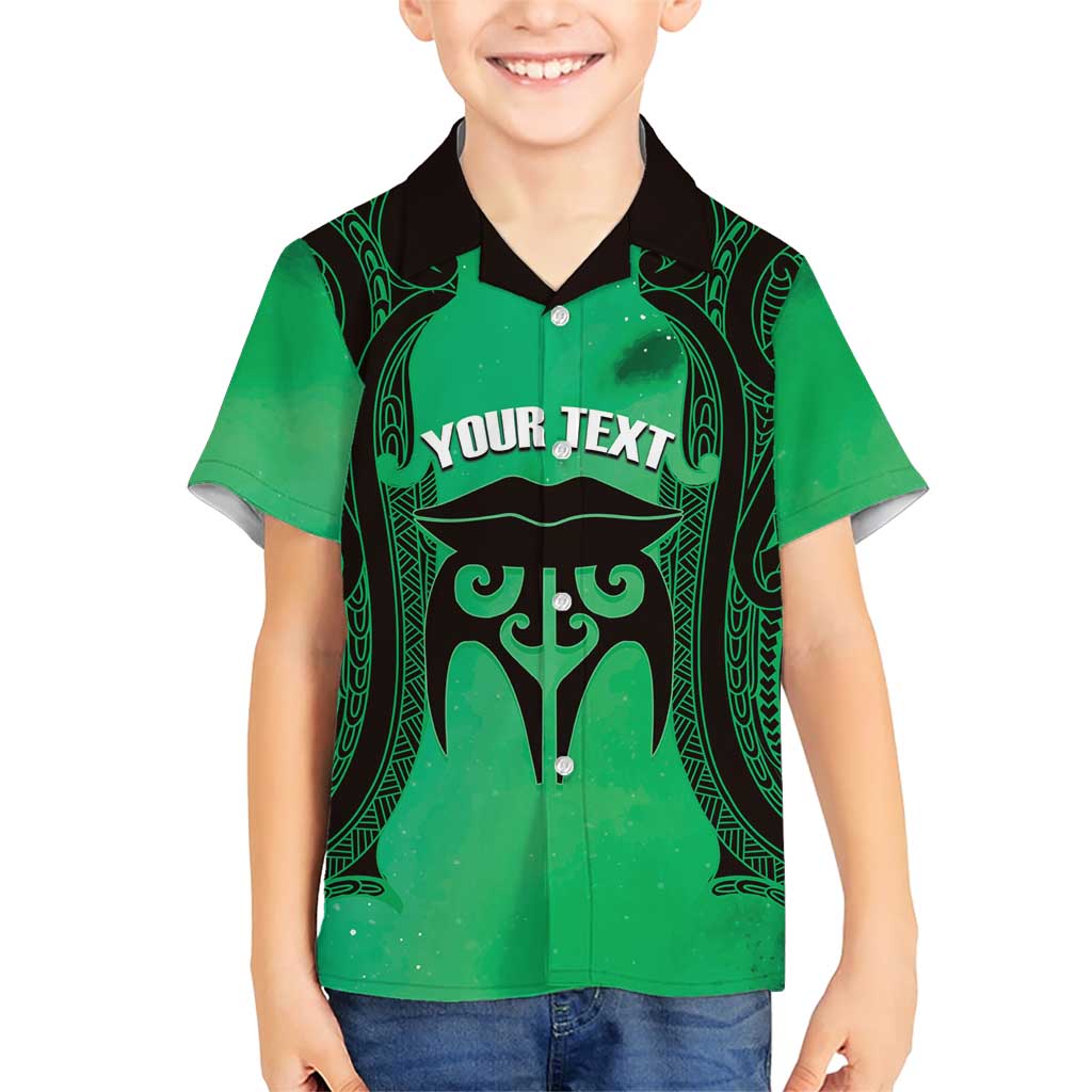 Personalised Moko Kauae New Zealand Family Matching Short Sleeve Bodycon Dress and Hawaiian Shirt Maori Chin Tattoo Green LT14 Son's Shirt Green - Polynesian Pride