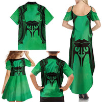Personalised Moko Kauae New Zealand Family Matching Summer Maxi Dress and Hawaiian Shirt Maori Chin Tattoo Green LT14 - Polynesian Pride