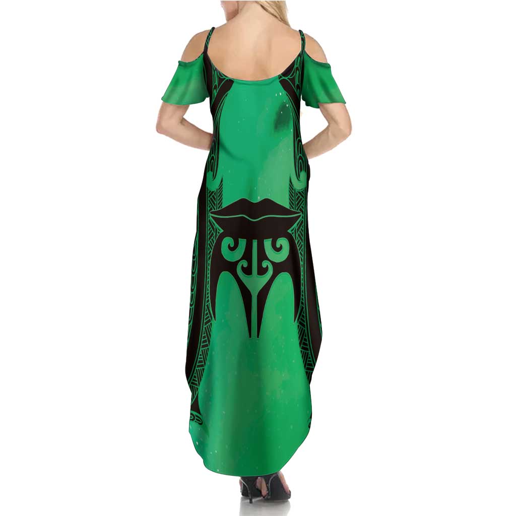 Personalised Moko Kauae New Zealand Family Matching Summer Maxi Dress and Hawaiian Shirt Maori Chin Tattoo Green LT14 - Polynesian Pride