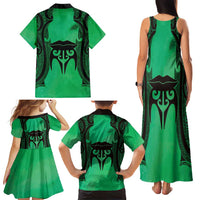 Personalised Moko Kauae New Zealand Family Matching Tank Maxi Dress and Hawaiian Shirt Maori Chin Tattoo Green LT14 - Polynesian Pride