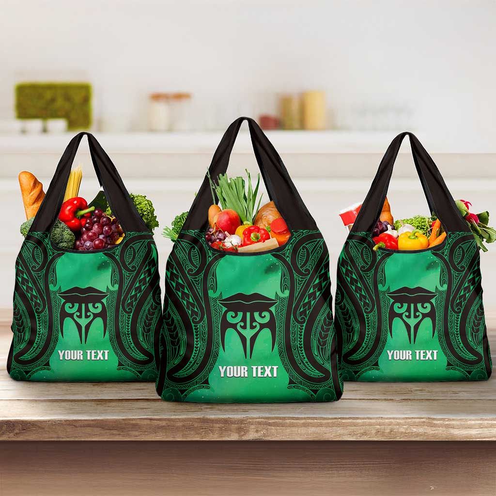 Personalised Moko Kauae New Zealand Grocery Bag Maori Chin Tattoo Green - Polynesian Pride
