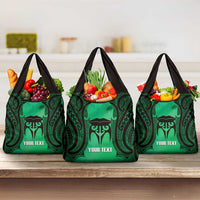 Personalised Moko Kauae New Zealand Grocery Bag Maori Chin Tattoo Green - Polynesian Pride