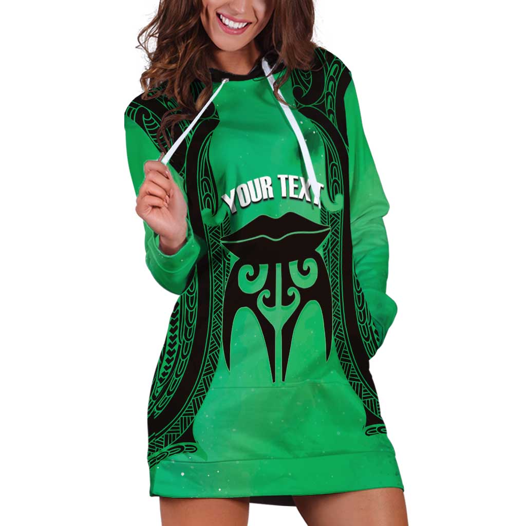 Personalised Moko Kauae New Zealand Hoodie Dress Maori Chin Tattoo Green LT14 Green - Polynesian Pride