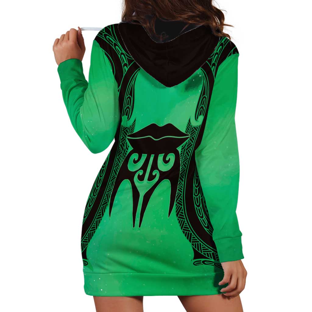 Personalised Moko Kauae New Zealand Hoodie Dress Maori Chin Tattoo Green LT14 - Polynesian Pride