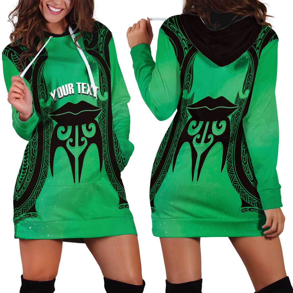 Personalised Moko Kauae New Zealand Hoodie Dress Maori Chin Tattoo Green LT14 - Polynesian Pride