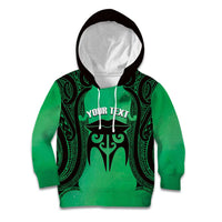 Personalised Moko Kauae New Zealand Kid Hoodie Maori Chin Tattoo Green LT14 Hoodie Green - Polynesian Pride