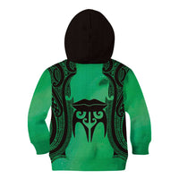 Personalised Moko Kauae New Zealand Kid Hoodie Maori Chin Tattoo Green LT14 - Polynesian Pride