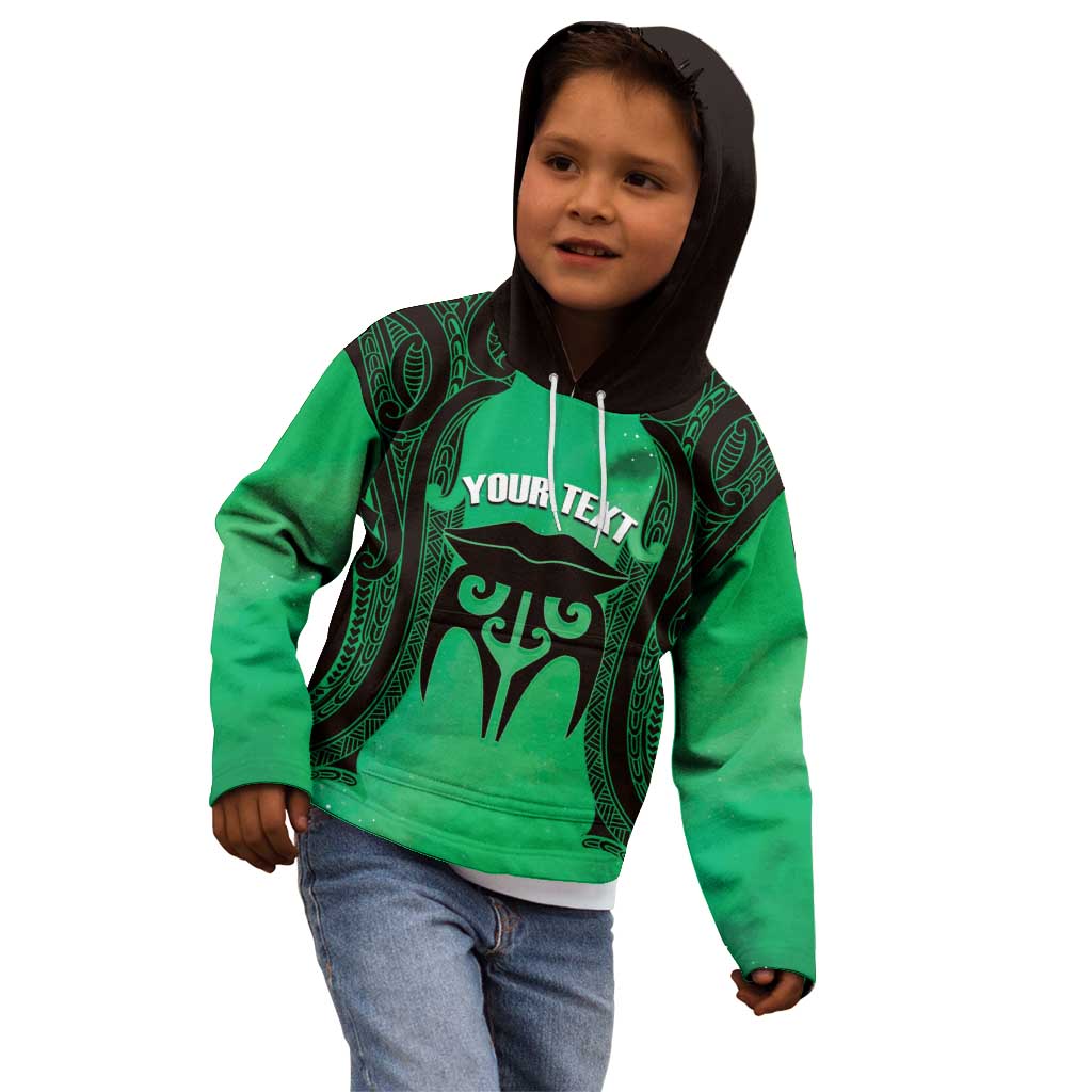 Personalised Moko Kauae New Zealand Kid Hoodie Maori Chin Tattoo Green LT14 - Polynesian Pride