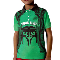 Personalised Moko Kauae New Zealand Kid Polo Shirt Maori Chin Tattoo Green LT14 Kid Green - Polynesian Pride