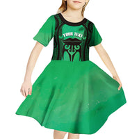Personalised Moko Kauae New Zealand Kid Short Sleeve Dress Maori Chin Tattoo Green LT14 - Polynesian Pride