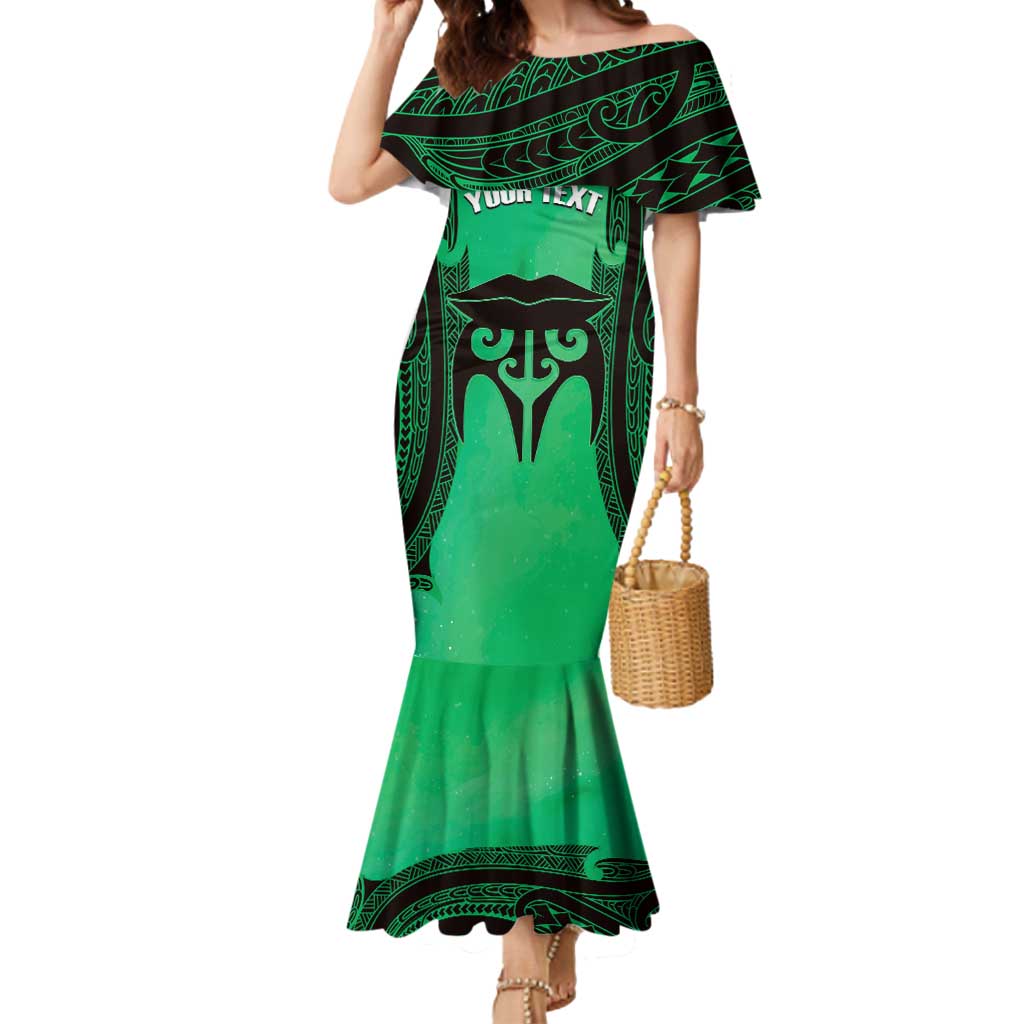 Personalised Moko Kauae New Zealand Mermaid Dress Maori Chin Tattoo Green LT14 Women Green - Polynesian Pride