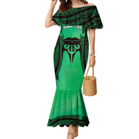 Personalised Moko Kauae New Zealand Mermaid Dress Maori Chin Tattoo Green LT14 Women Green - Polynesian Pride